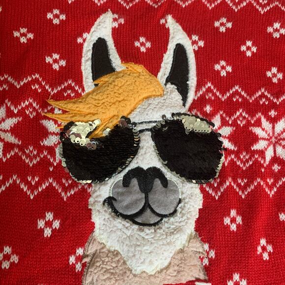 Holiday Time Christmas Llama Ugly Sweater Large Women's Junior Red Green Sequin - Picture 7 of 9